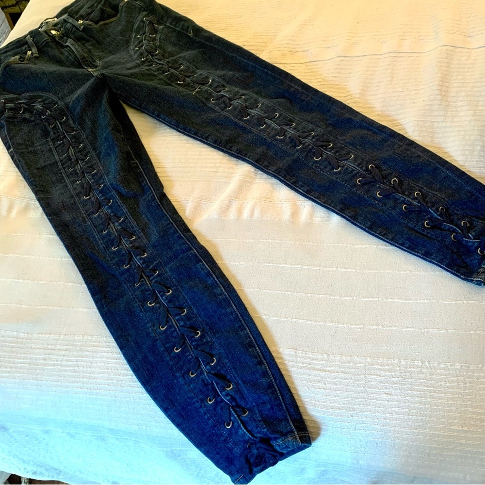 Good American Dark Blue Lace-Up Skinny Jeans